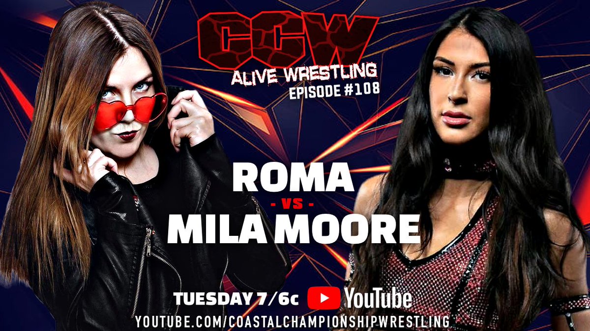 CCWAliveTV's tweet photo. THIS TUESDAY! Watch #CCWAlive at 7/6c!
Featuring:
- @Romaluchadoracl Vs. @itsmilamoore
- #DanLambert
- @AlfonsoBill
- and MORE!
▶️ https://t.co/lqjXAtV4a6 https://t.co/MPXa4alLF1