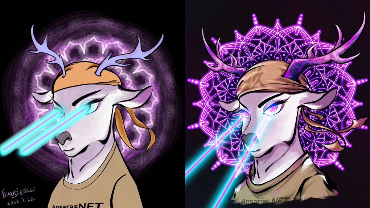 Apsaras NFT 2.0 【Community Co Creation】🦌

Our painter refined the lines of the lotus in the background, skillfully changed the angle of the laser in the eyes. Hit your heart？💘

When this work is minted, the creator can get 5% of the initial transaction price! 💰

#nftart