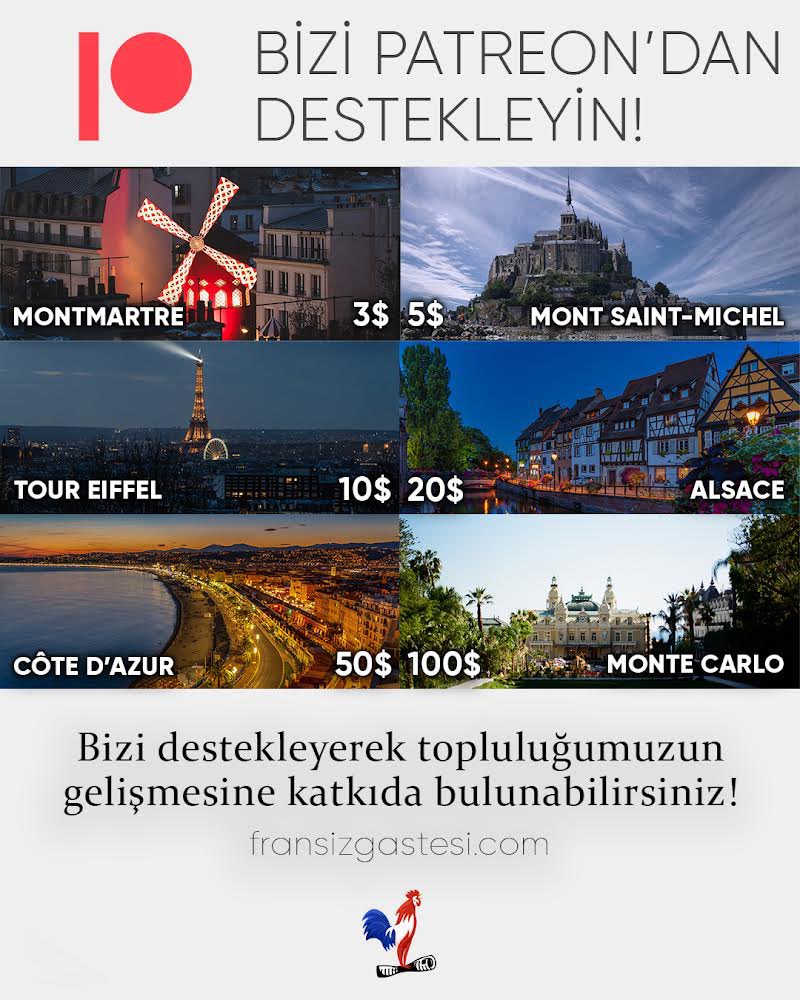 Fransız Gastesi, iki yıldan uzun süredir gönüllülük esası ile faaliyet yürüten bir oluşumdur.

✅ Özgün, Güncel, Bağımsız İçerikler
✅ Web Sitesi
✅ Mobil Uygulama

Topluluğumuzu Patreon’dan destekleyerek gelişimimize katkıda bulunabilirsiniz!
 
Link: patreon.com/fransizgastesi