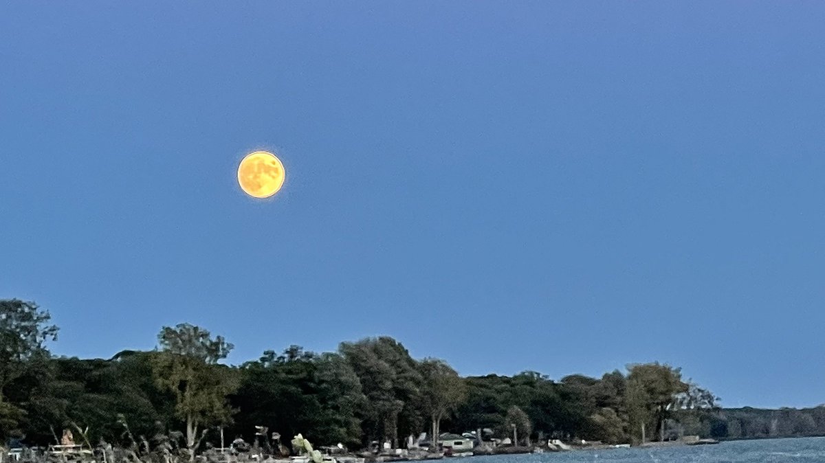 baxination's tweet photo. Full Hunter’s Moon last night did not disappoint. A clear, incredibly windy eve on Saginaw Bay. 

Right after taking the pic of the moon, we’re reminded all the light comes from the sun, here right after sunset. #sunset #twilight #caseville #puremichigan #saginawbay #moon #sun https://t.co/SY0xj4iOK6