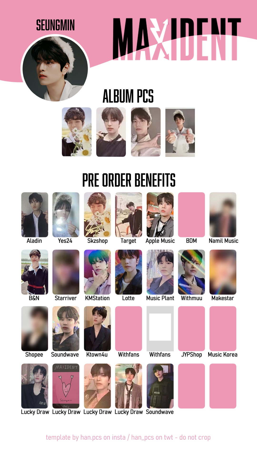 han ~ 여상 🐇🌙 on X: Maxident Stray Kids album + pre order benefit pc  template! Updated with new previews and polaroids Chan, Changbin, Felix,  Han #MAXIDENT #StrayKids  / X