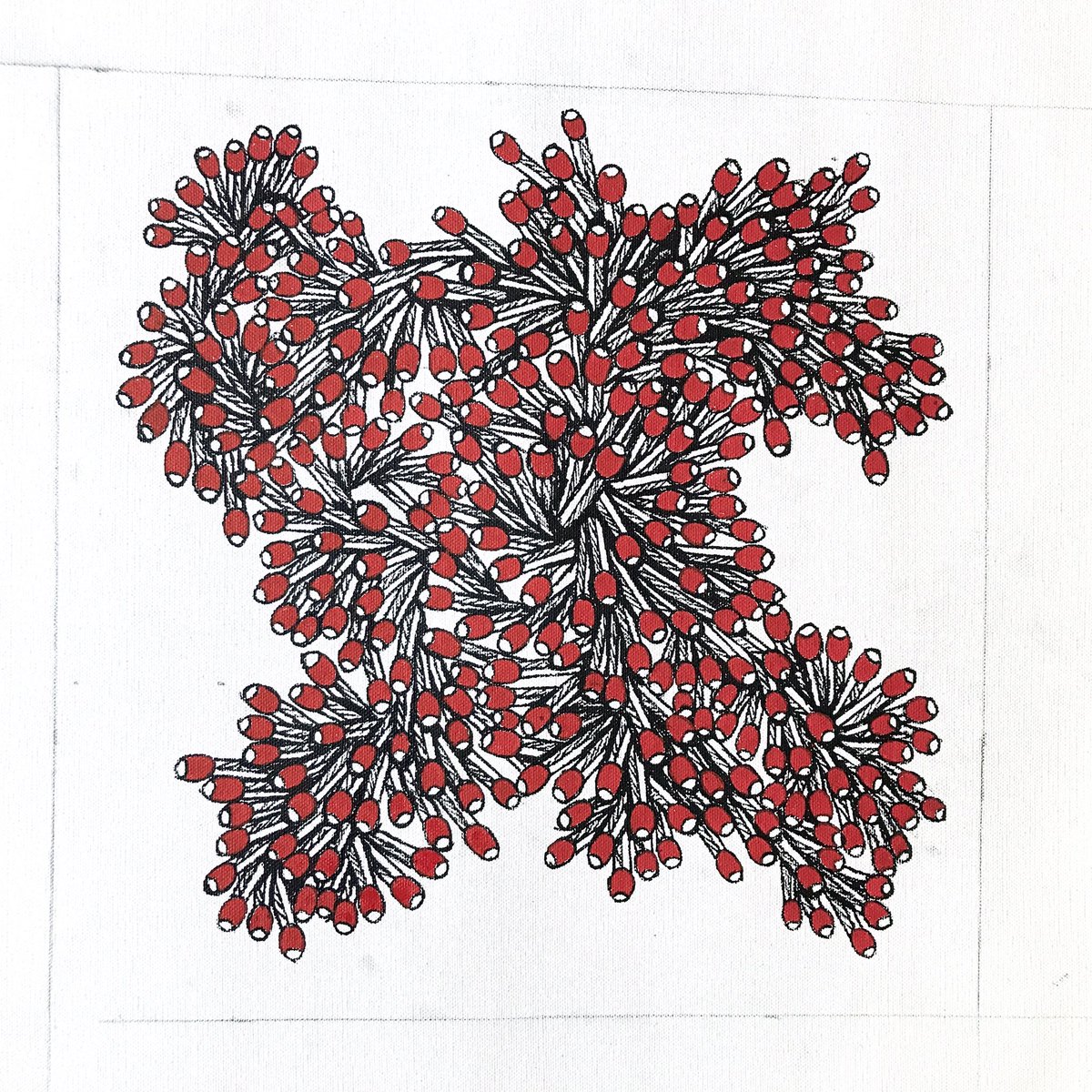 Working on random configurations. Ahhhh Matchsticks No. 23. 14x14 inches. Acrylic paint pen on canvas. 

For more visit walkoffhot.com

#denverart #denverartist #denver #drawingoftheday #draweveryday #illustration #matches #matchstickart