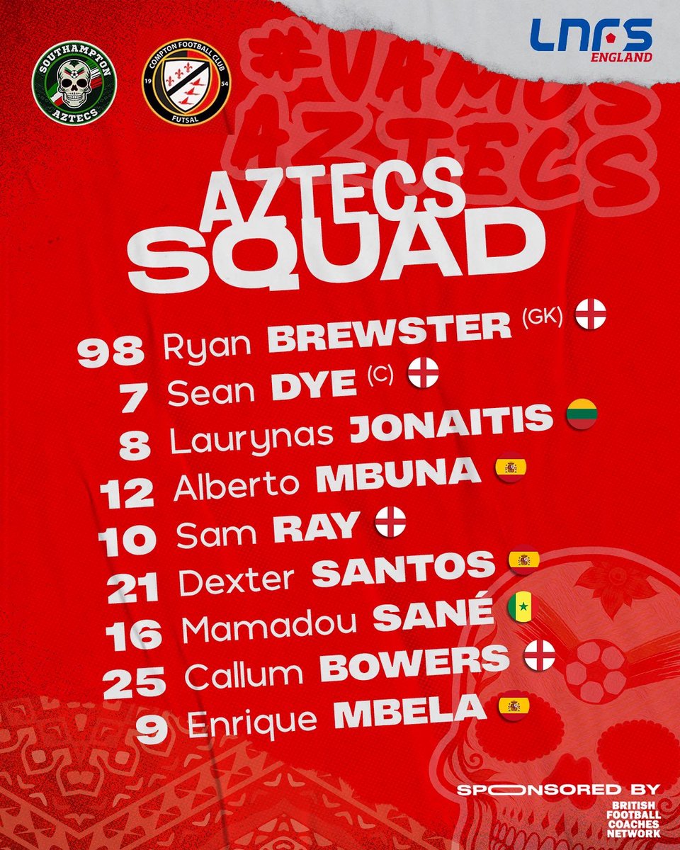Today’s Aztecs squad v <a href="/Comptonfutsal/">Compton Futsal</a> , let’s make it a good one lads 👊 #VamosAztecs