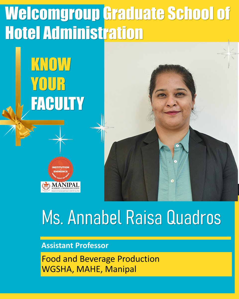 WManipal's tweet photo. Meet Chef Raisa Annabel Quadros, Asst Professor, Dept. #FBProduction #Dietetics #AppliedNutrition @WManipal
#BHM from Christ University, Diploma in #Baking #PastryArts Lavonne Academy of #BakingScience #PastryArts Bangaluru
@MAHE_Manipal @ITCHotels
#wgshafaculty #KnowYourFaculty https://t.co/ZvM63XJgUm