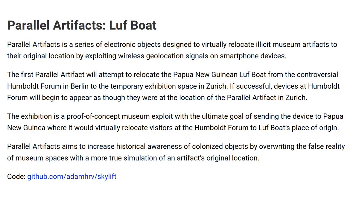 Parallel Artifacts aims to increase historical awareness of colonized objects by overwriting the false reality of museum spaces .. @adamhrv 👉🏻 ahprojects.com/parallel-artif…