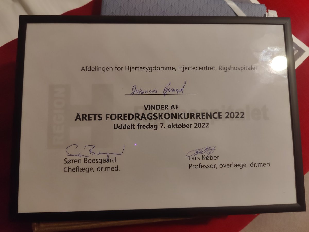 Very proud of the recognition of our work with #hemodynamics in the #BOX trial. Our work was presented and recieved this prestigious prize at the department of Cardiology at <a href="/RigsHeart/">RigsHeart 🫀🚨</a>. Collaboration with <a href="/cardiac_group/">CRITICAL CARDIAC CARE RESEARCH GROUP</a>, <a href="/jek_kj/">Jesper Kjærgaard</a> <a href="/CHassager/">Christian Hassager</a> , <a href="/JosiassenJakob/">Jakob Josiassen</a>, many more..