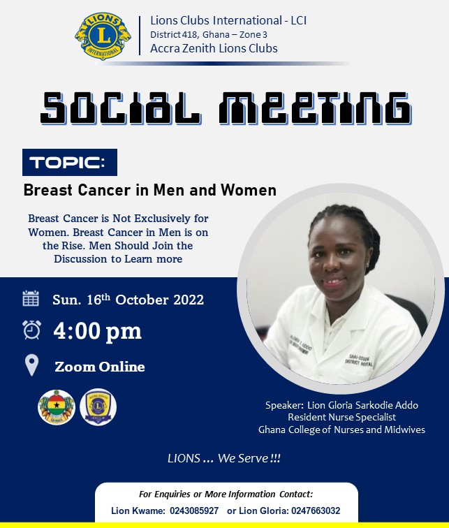 accrazenithlion's tweet photo. October Breast Cancer Awareness Month. 
Male cases risen to 3%
Don't sit on the fence. 
Don't remain in your ignorance. 

Join the discussion and learn more.

Lions ... We Serve !!!

#accrazenithlions 
#breastcancerawareness 
#breastcancer 
#ghanalions 
#lionsclubsinternational https://t.co/wQVDpa2gts