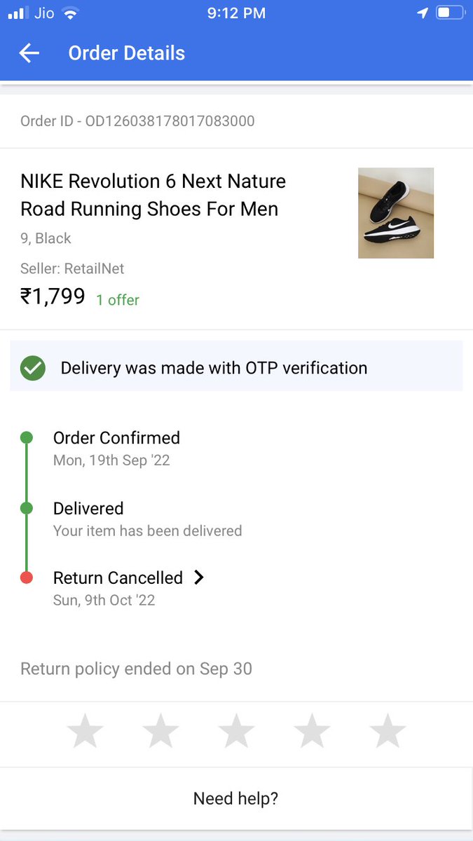 dhariwalpuspend's tweet photo. Another Good Example of Big Billion Days Sale of Flipkart!!                                  I ordered Nike Revolution 6 Next Nature Road Running Shoes Order Id OD126038178017083000 which received on 20 September Shoes delivered are not in brand box without any seal !!! https://t.co/BDtRQWoBjL