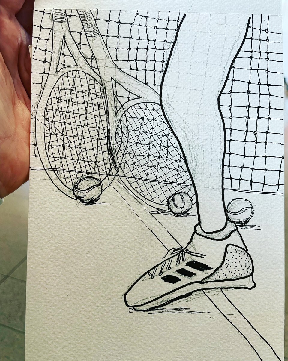 Meg_G_author's tweet image. Catching up still on #inktober. Yesterday was #match so I leaned into my #tennis loving family. #inktober2022 #inktober2022day8 #inktober2022match #tenniscourt #tennis🎾 #tennisshoes