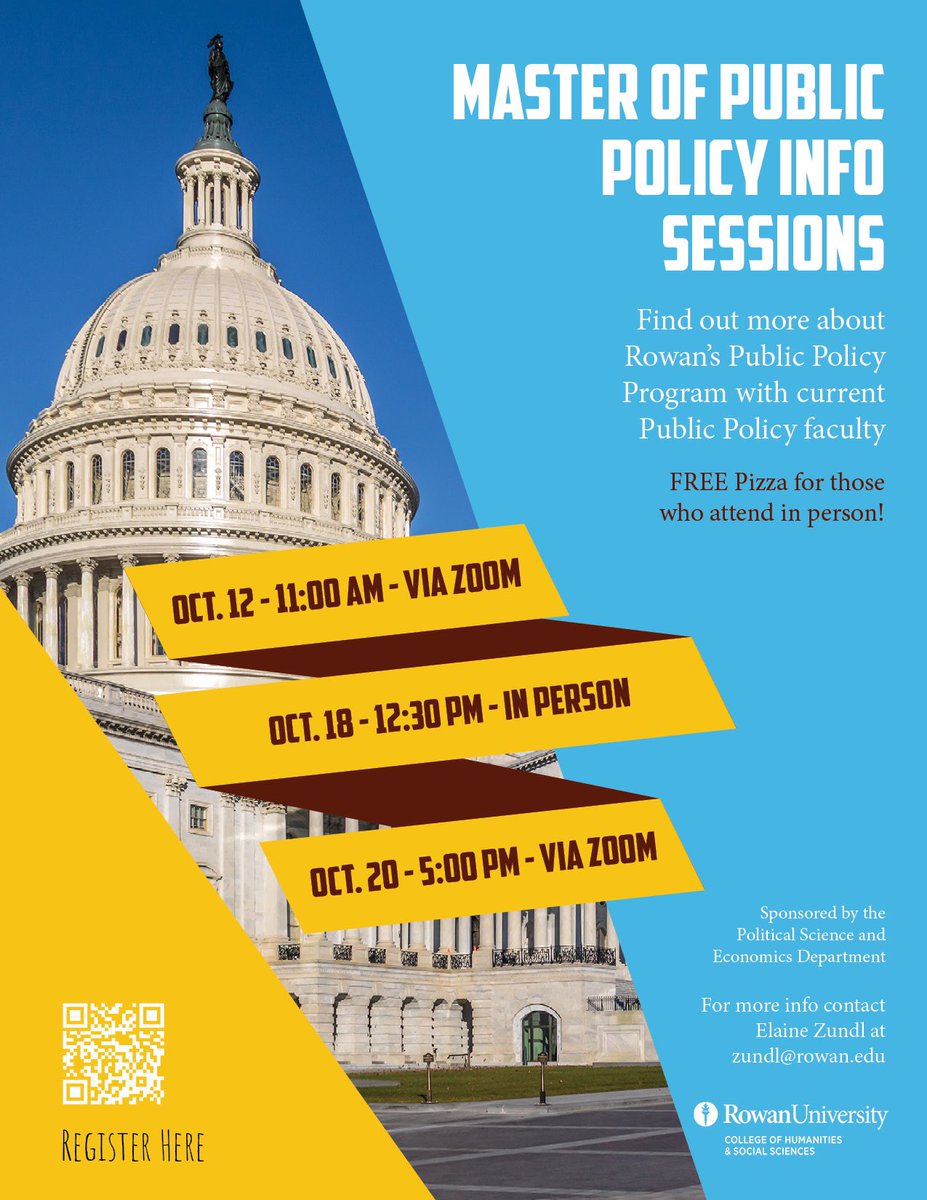 Find out more about Rowan's Public Policy Program with current Public Policy faculty.There will be free Pizza for those who attend in person!  

See flyer for meeting details and registration!