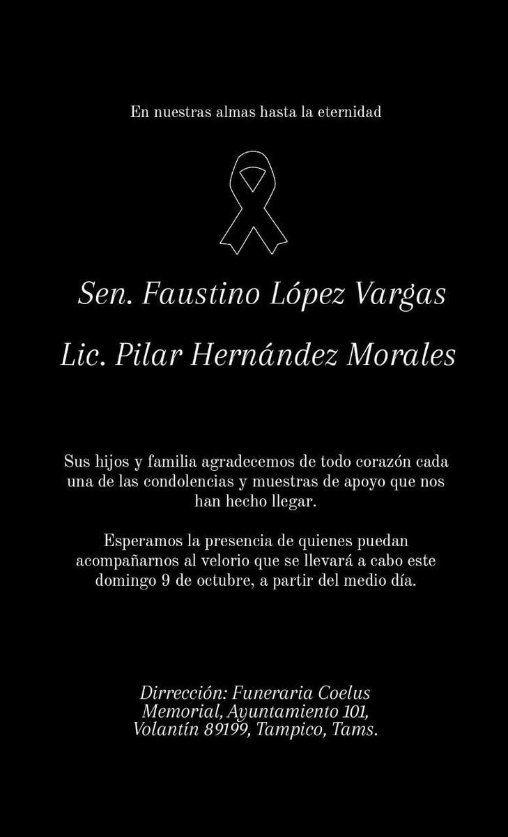 Quién pueda acompañar a la familia, amigos y seres queridos en estos momentos tan difíciles será bienvenido.
Un mensaje de parte de sus hijas e hijos y familia.