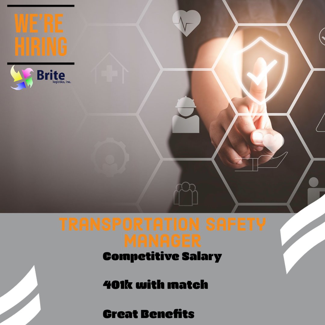 BriteLogistics's tweet photo. We're looking for a Transportation Safety Manager to join our growing team!
Minimum of 1 year of experience in the following areas: 
✔️DOT
✔️Root cause analysis
✔️Workers' Compensation
✔️Leadership
✔️Compliance
Follow the link below to apply today!
https://t.co/gNaS1ZGvaL https://t.co/Fekztctgtg