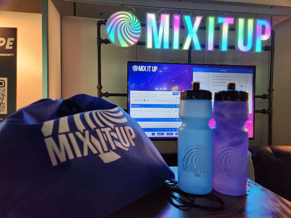 MixItUpBot's tweet photo. It's Day 3 of @TwitchCon!

Come stop by the Mix It Up booth in the Streamer Workshop zone and grab some tote bags &amp; color changing water bottles! https://t.co/TIG6syR9SL