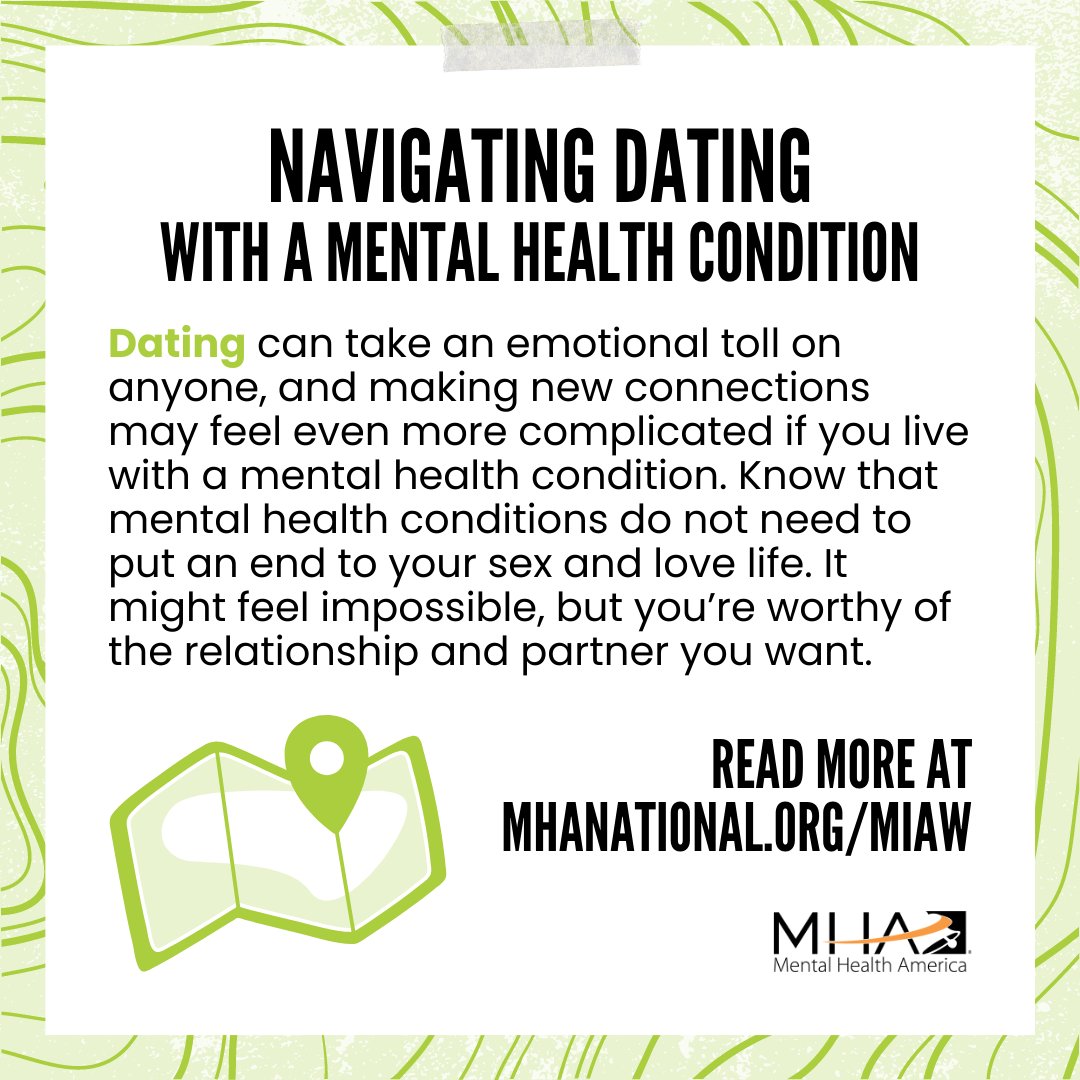 Keys2Prevention's tweet photo. Dating comes with a lot of ups and downs—it can be hard for anyone. Your mental health condition might make dating even harder, but not impossible. This Mental Illness Awareness Week (#MIAW), learn more from @MentalHealthAm about healthy dating/intimacy: https://t.co/SgXtZRl3tU https://t.co/cvOxlFSfuX