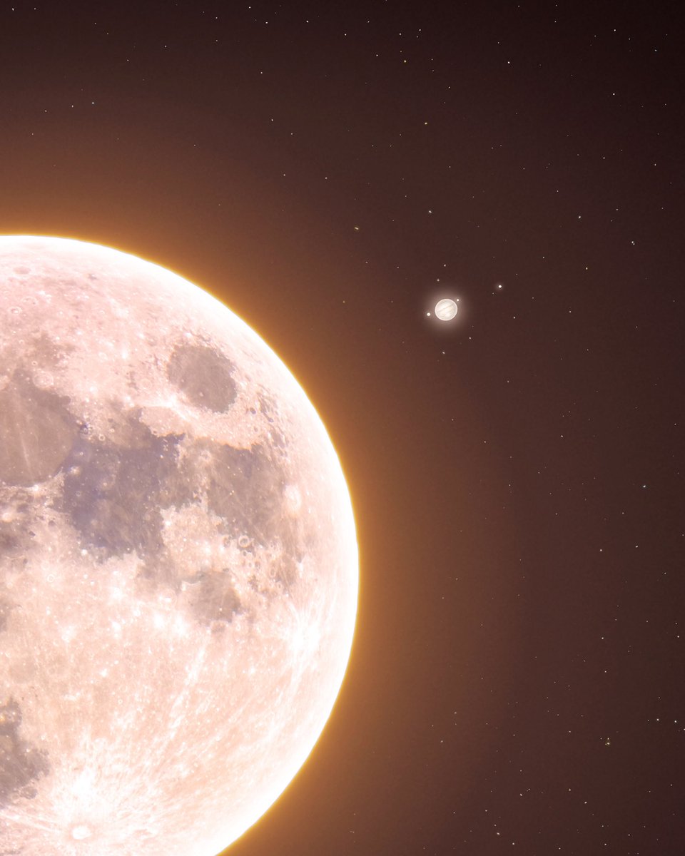 rami_astro's tweet photo. I composited the Full Hunter Moon next to Jupiter to show how both would look like next to each other as seem from Earth. The full Hunter Moon will peak today around 5 pm and will still be visible tomorrow #huntermoon #fullmoom #jupiter https://t.co/IZu03cOK1w