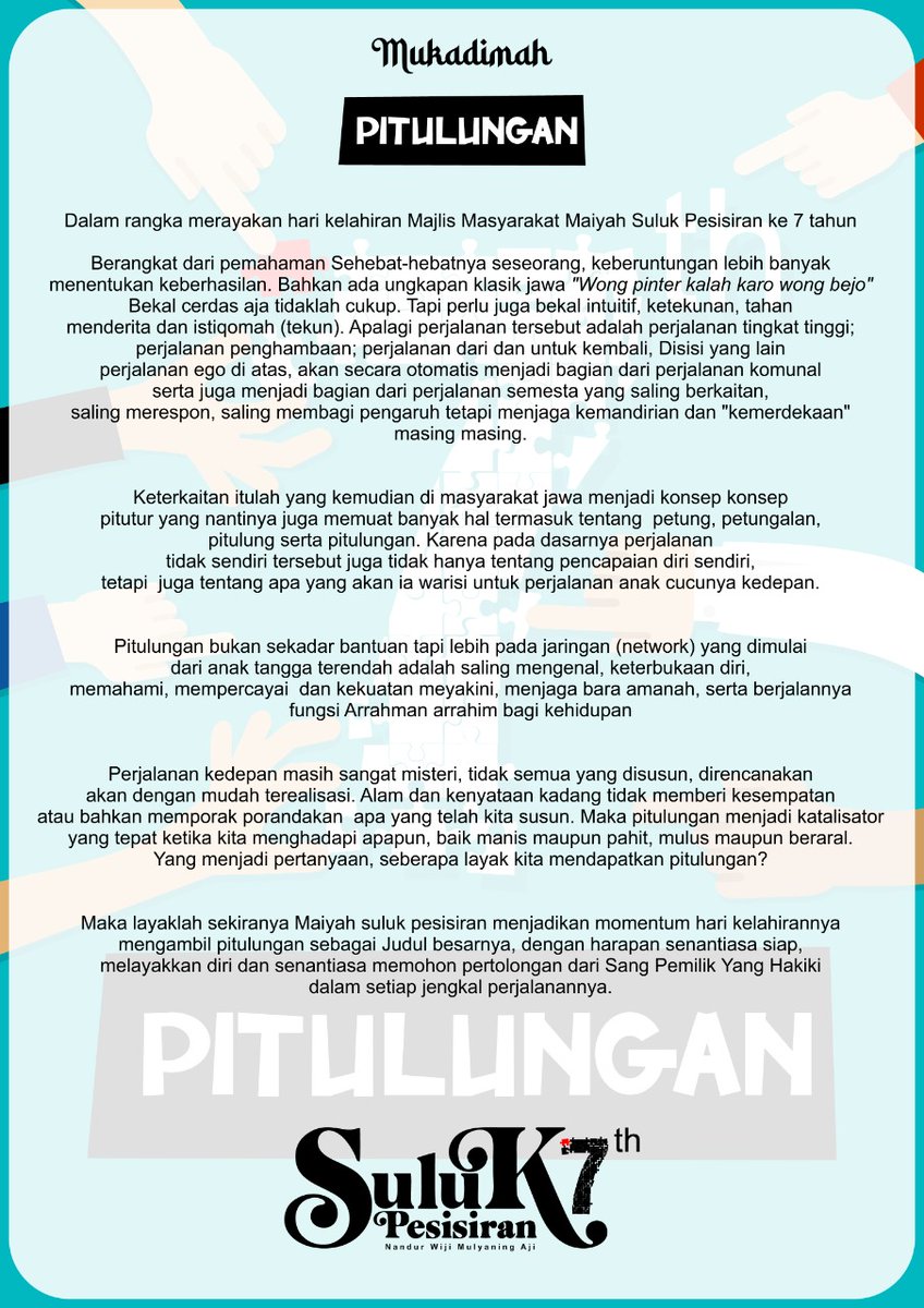 SulukPesisiran's tweet photo. Mukadimah Suluk Pesisiran edisi Oktober 2022 
" PITULUNGAN "

#7thSulukPesisiran 
#SPOkt https://t.co/QjeMMP0m7J