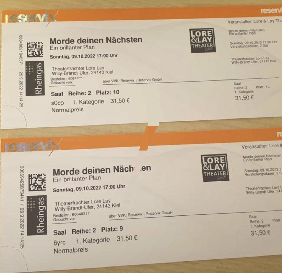 2 Karten für heute 17 Uhr in Kiel günstig abzugeben. Interesse? Dann bitte kurz melden!