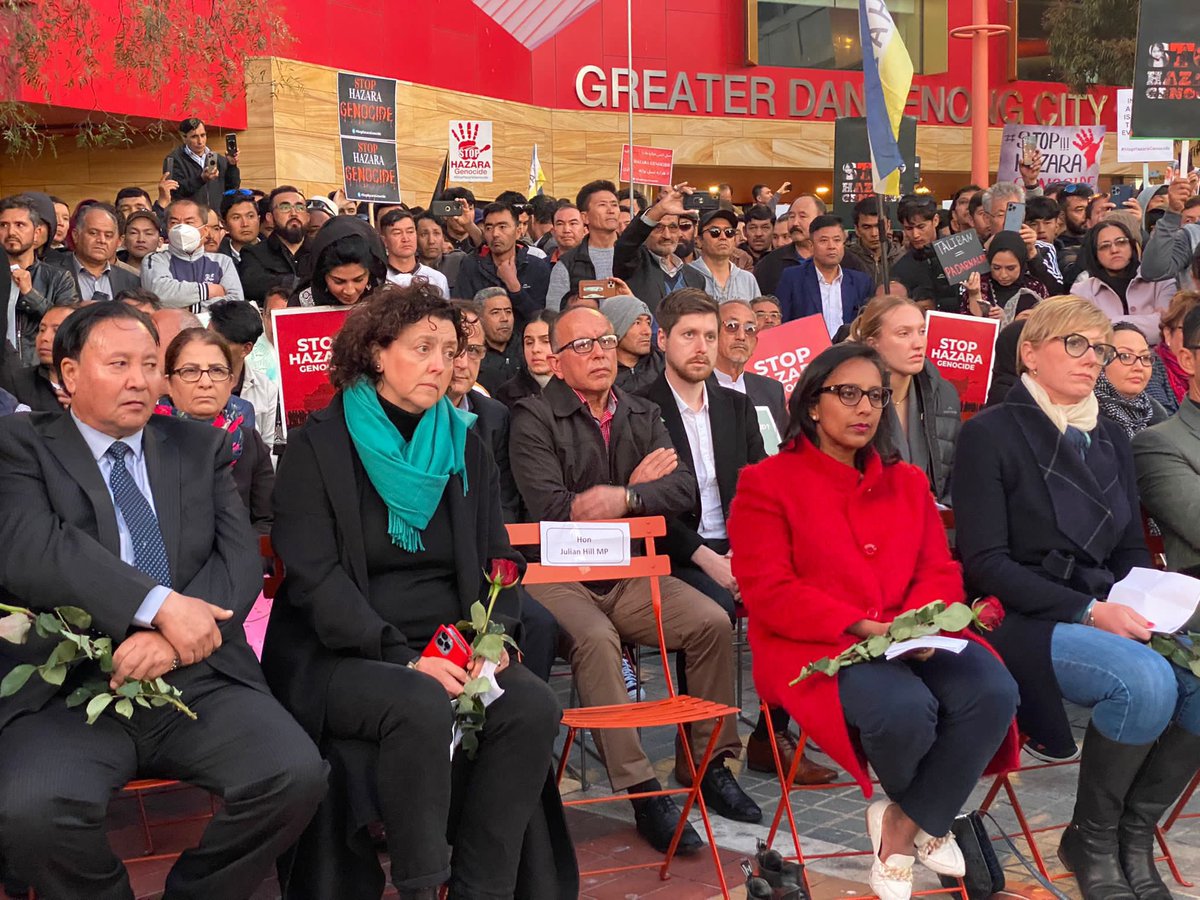 GeneralMurad4's tweet photo. The cruel massacres of defenseless Hazara is genocide! 

This large crowd at the #StopHazaraGenocide solidarity rally in Melbourne, as well as other ongoing protesters in the globe urge that @AlboMP &amp; world leaders to stand in true solidarity with Hazara&amp; act beyond condemnation. https://t.co/Vea78g2mDh