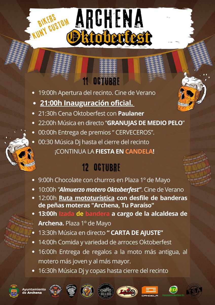 AytoArchena's tweet photo. 📣Cuenta atrás para la gran inauguración del #Oktoberfest Archena ⏰

⬇️Recuerda⬇️

🗓️ Martes 11 de octubre ⌚21:00h.
📍 Cine de verano

¡Te esperamos en el #OktoberfestArchena! https://t.co/JlSNz9qAd5