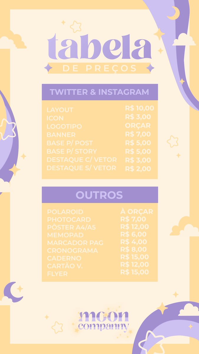 MoonCompanny's tweet image. ✦ PEDIDOS PAGOS ABERTOS!

Venha fazer seu orçamento!
Obs.: Se pedir algo que não esteja na tabela, o preço será orçado.

✦ As 3 primeiras pessoas que pedirem podem escolher um item de até R$ 15,00 para levar como brinde! (totalmente grátis) ✨

Moon Companny ©