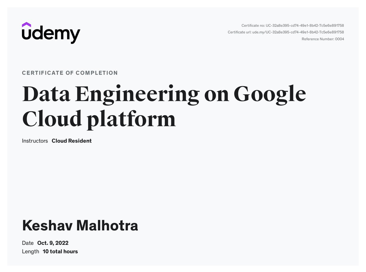 kaif91's tweet photo. Check out this certificate I got for Data Engineering on Google Cloud platform 
#python #pyspark #dataengineer #gcloud #airflow #Spark #kafka #sqoop #udemy https://t.co/EXrT51N4je