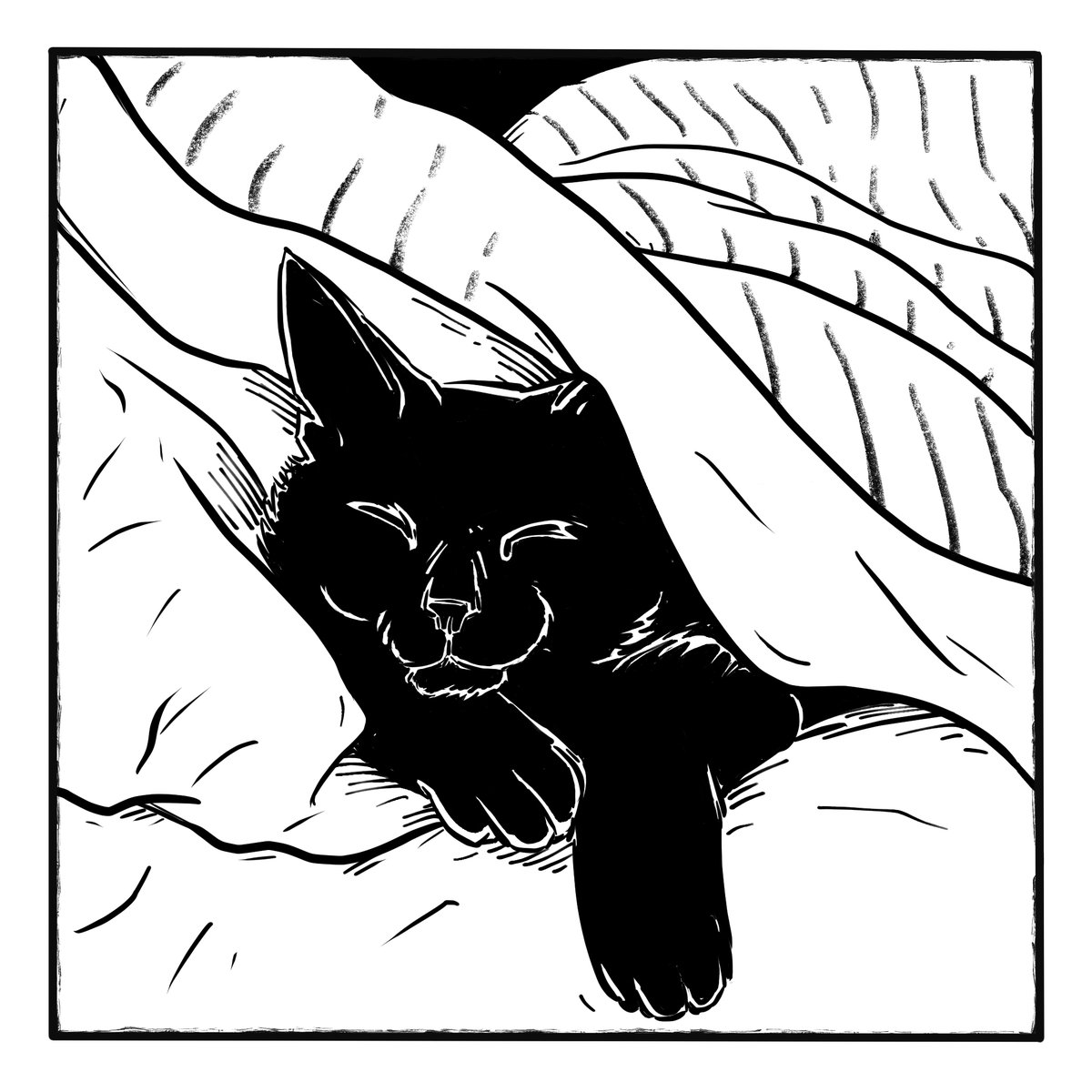 #nest 
Lazy sunday, chill....

#inktober2022 #inktobernest #day9 #digitalart #digitaldrawing #lineart #csp #inktoberday9nest #blackcat #sleep #chill #artwork #blackcat #CatsOfTwitter