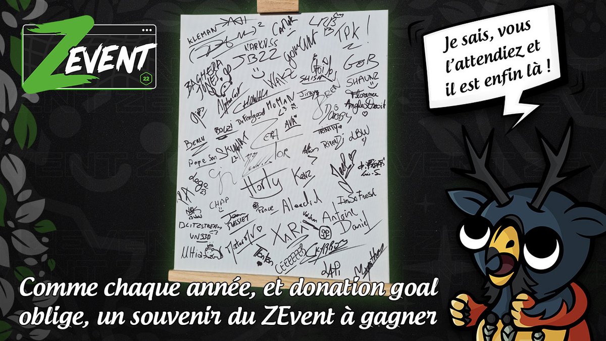 🎉 LE GIVEAWAY DU ZEVENT EST LÀ 🎉 C'était il y a un mois... Je sais qu'on a tardé mais le voici : la batte devenue tableau signé par tous les participants du #ZEVENT2022 ! Comme chaque année, on vous fait gagner ce super souvenir. Pour tenter votre chance, go RT ! TAS le 16/10