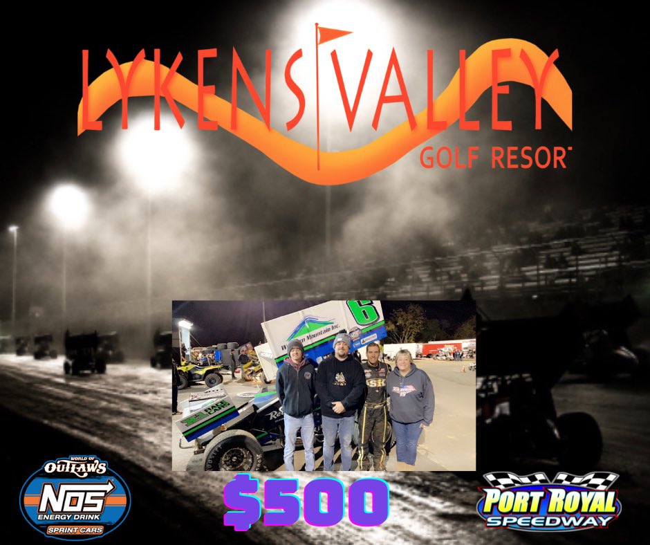PortRoyalSpdway's tweet photo. Courtesy of Lykens Valley Golf Resort, in honor of Steve Kirk,@RyanSmithRacin @RyanSmithRacing received a $500 bonus with the @WorldofOutlaws at the #nittanyshowdown as the first local non-qualifier. https://t.co/YU2thRDikE