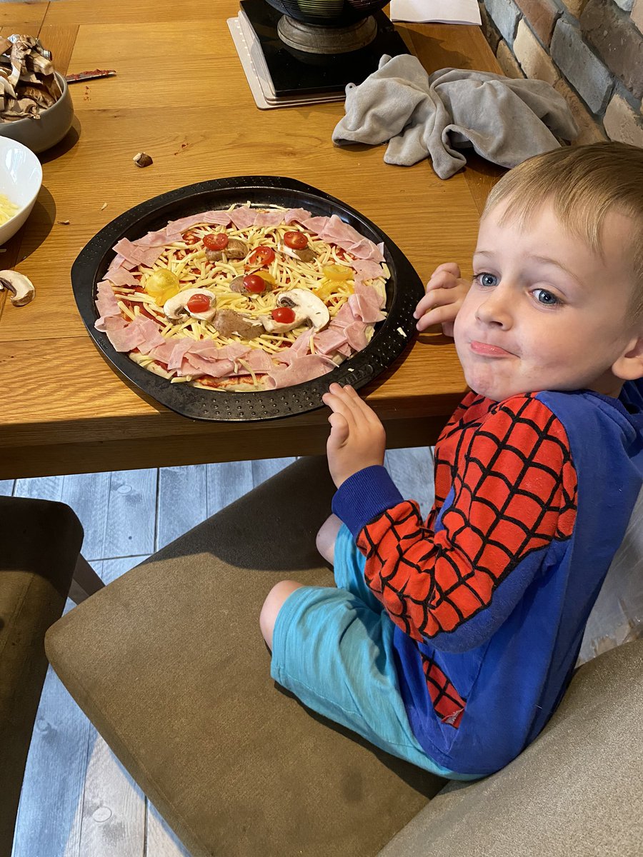 Josnarf's tweet photo. @ympswatkins @ympsrees Cadfan wanted to make pizza and his sister Niamh helped too #WorldFoodDay https://t.co/BvZV3yWTa2