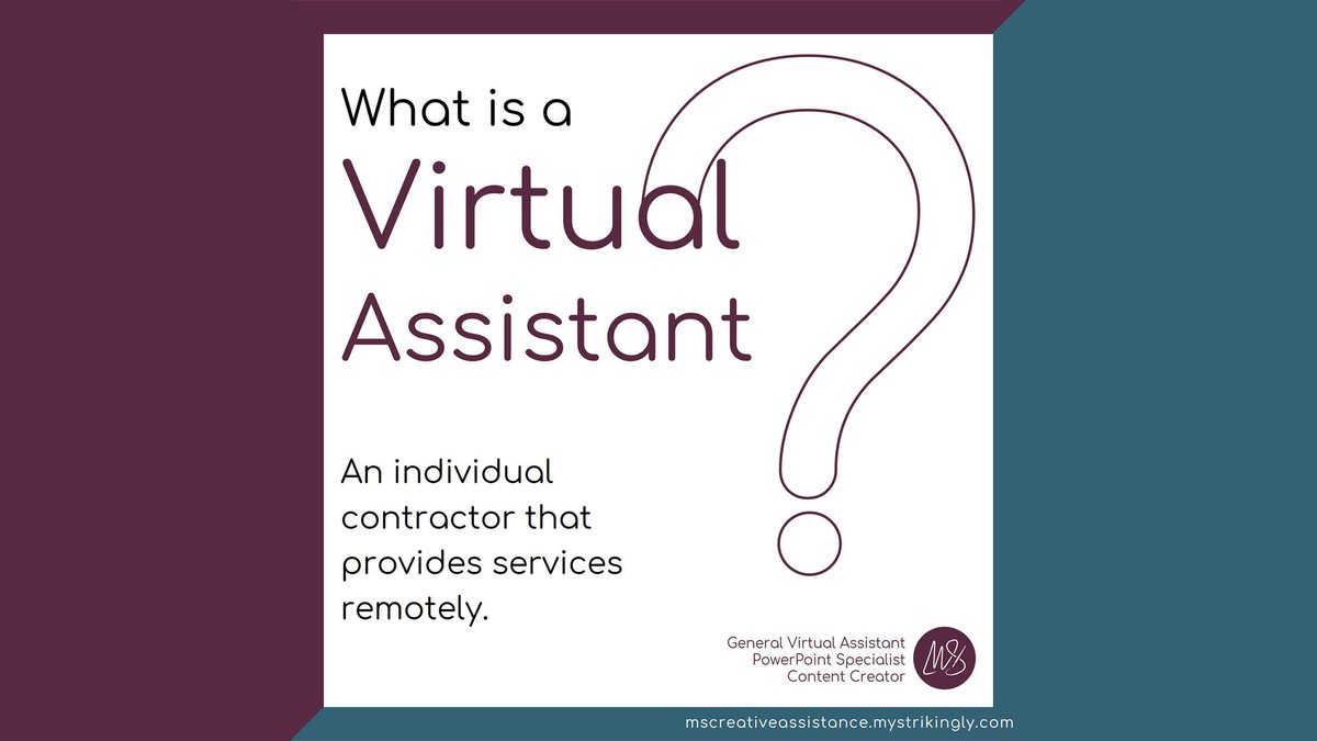 mscreativassist's tweet image. 👩🏻‍💻 Virtual Assistants are independent contractors that provide various services such as administrative tasks.🖥️

Do you need a virtual assistant?
Visit my website 
👉mscreativeassistance.strikingly.com

#mscreativeassistance
#mspowerpointdesign
#msgraphicsdesign
#msgeneralvirtualassistant