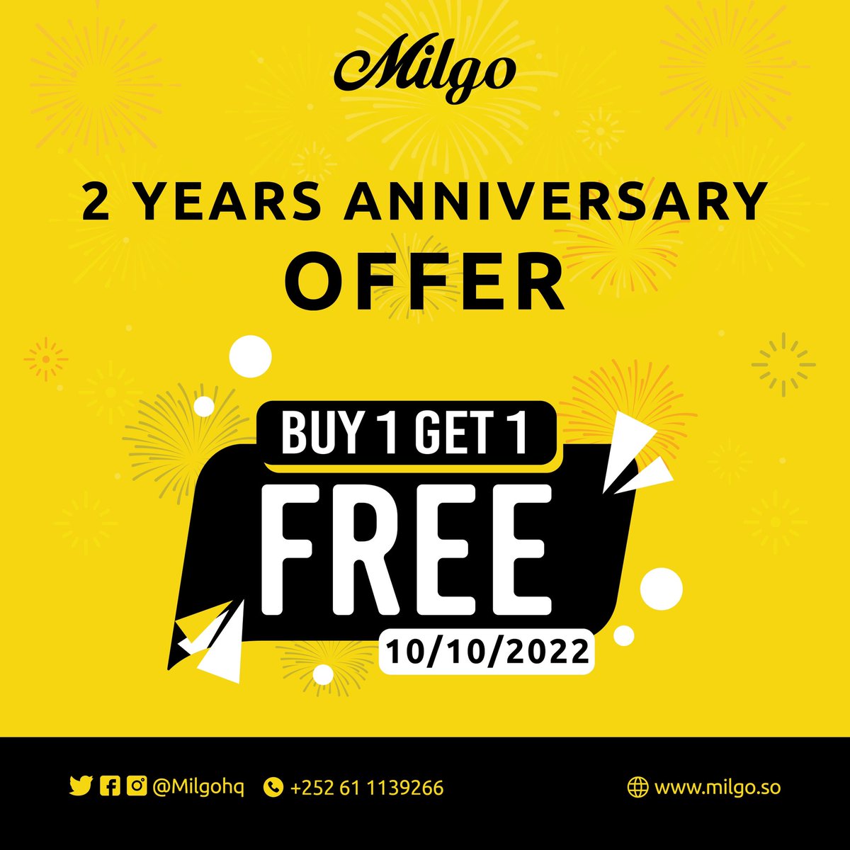 milgohq's tweet photo. Celebrating our 2nd anniversary with you, our amazing customers. Come and celebrate with us Tomorrow 10th October 2022, Insha Allah 🤩😎😃 
#Milgo #MyMilgo https://t.co/LOtzHiB37G