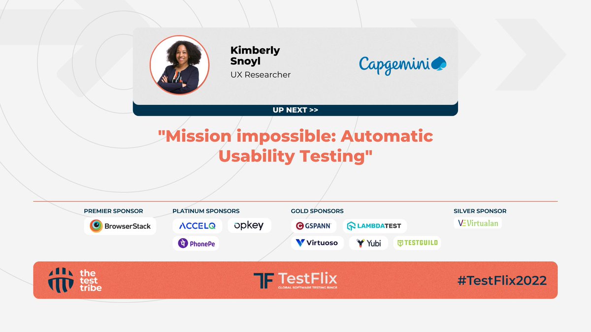 the_test_tribe's tweet photo. @KimberlySnoyl is going to be next on the stage on the topic "Mission impossible: Automatic Usability Testing"

#testflix https://t.co/LtIELJHJN6