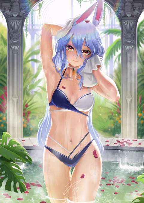 Morning bath(Drawn by a human)#ぺこらーと 