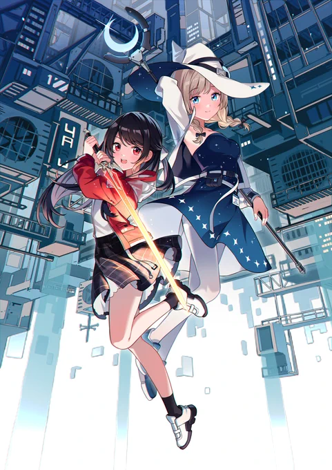 &amp; #オリジナル #女の子 #魔女 #武器娘 #剣 #白タイツ #スニーカー #赤と青  