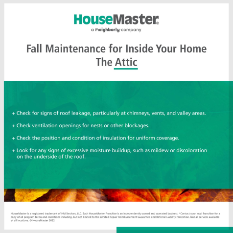 HouseMaster's tweet photo. When preparing your attic for cooler temperatures, look for signs of leaks or moisture buildup and anything blocking ventilation. See the image below for more fall maintenance tips for your attic.
#homemaintenance #fallchores #atticinspection #homeowners https://t.co/IdtuvOfDI7