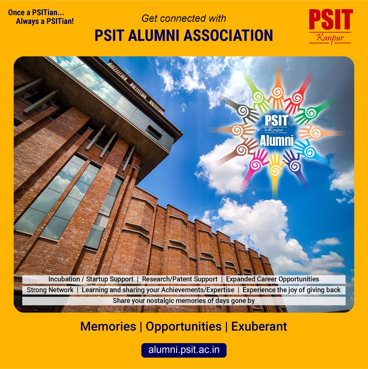 PSITKanpur2004's tweet photo. Stay connected to your best friends and your mentors while reliving your most cherished memories by joining PSIT Alumni Association…A platform to #connect, #create and #grow together.
Let us connect by registering @alumni.psit.ac.in https://t.co/MIma98O1UI