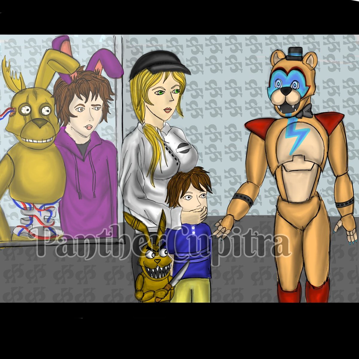 Scupitra's tweet photo. @Nero_Sakurai Aquí están uno es el Dr k de changed y el humano, la otra son dos gemelas, el tercero fnaf security breach artwork https://t.co/kF6TVBBTs1