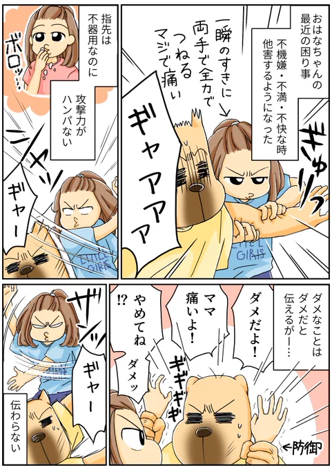 また久々の漫画です。今も時々引っ掻くことがありますが、療育以外にも児発や発達外来の先生にも相談しました。 