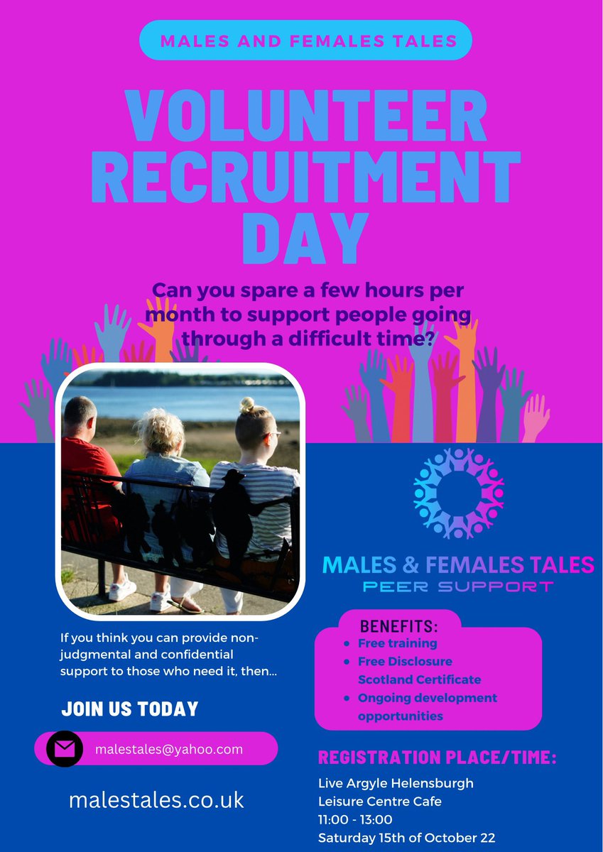 Do you a couple of spare hours per month to support others going through a challenging time?
Drop by and see us at @LiveArgyll Helensburgh leisure centre on the 15th to find out more. <a href="/AdvisorPupil/">Emer Flett - Service Pupil Advisor Helensburgh</a> <a href="/helensburghadv/">Helensburgh Advertiser</a> <a href="/DestHelensburgh/">Destination Helensburgh</a> @rontable <a href="/submarinefamily/">TSF</a> <a href="/HallHelensburgh/">HelensburghCommunityHub</a>