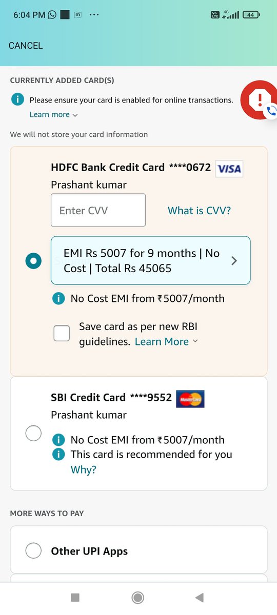 nandan142's tweet photo. @amazonIN Hi Amazon, as per offer displayed in app, it is not offering discount in card, is it a glitch? Plz help. https://t.co/pchNH2J0tX