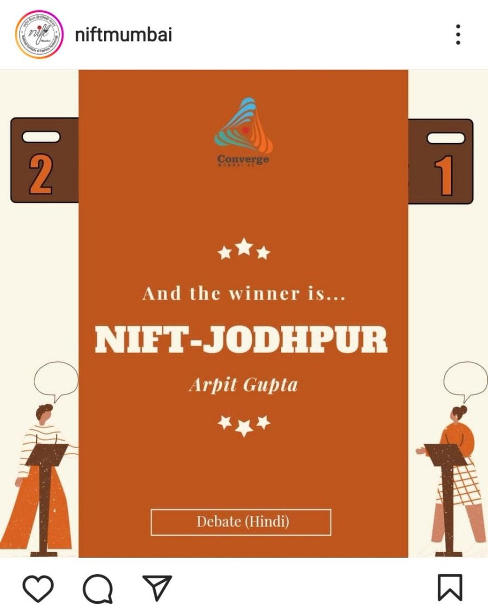 jyotikathju's tweet photo. Congratulations @jodhpur_nift 
Congratulations to #ArpitGupta also 
Good show Arpit
Second Position in Hindi Debate 
@MumbaiNift https://t.co/hdDHi6MaNB