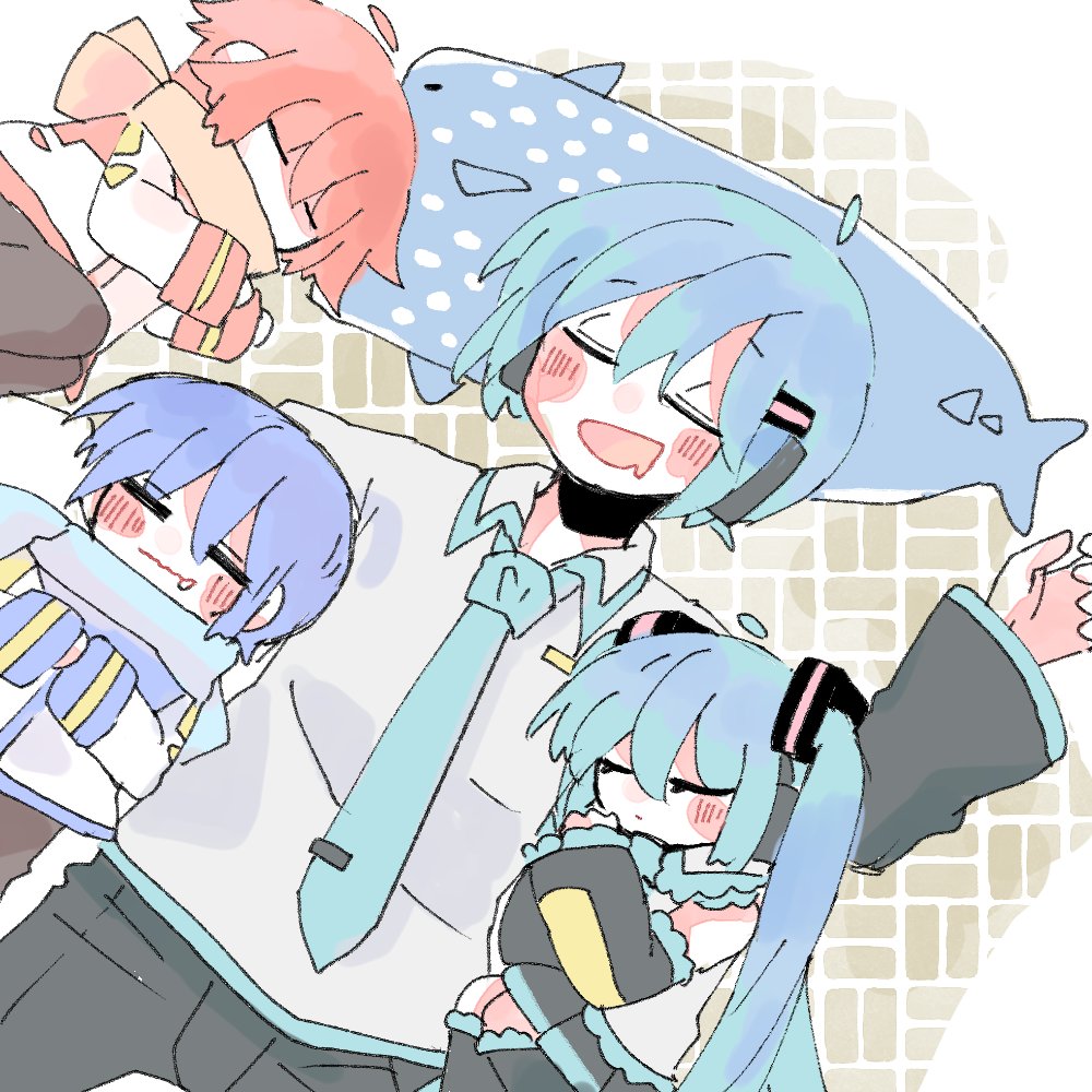 初音ミク ,カイト(ボーカロイド) 「すやすや 」|皐月うさぎのイラスト
