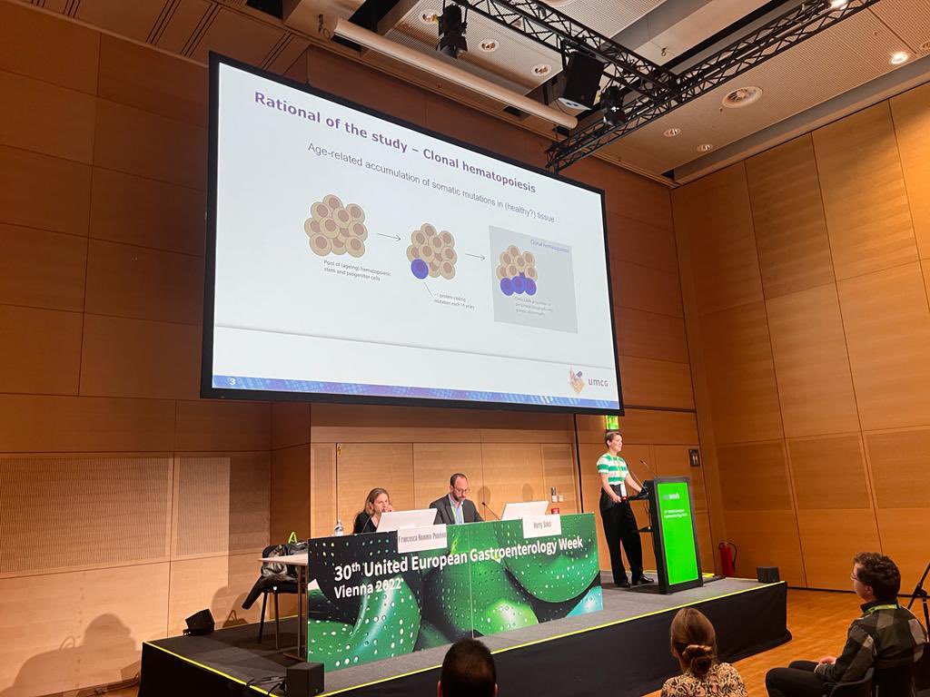 Our Valerie Collij presenting her great work on clonal hematopoiesis and the relationship with the gut microbiome #UEGWeek22 #UEGWeek