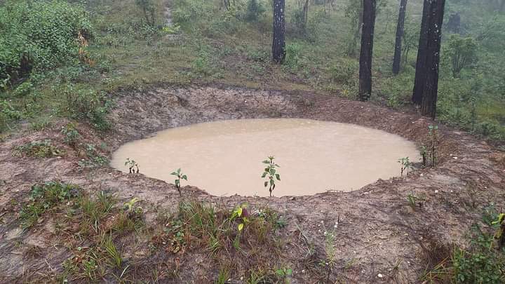 NeerajBishtUK01's tweet photo. #Uttarakhand चंदन #नयाल जी द्वारा बनाए गए चाल खाल खंतियां #पोखर बारिश के पानी से लबालब हो चुके हैं #भुमिगत जल स्तर को बडाने के साथ ही ये पानी को #पहाड़ों पर ही रोक देते हैं जिससे #गधेरों का जल स्तर तेजी से नहीं बढ़ता😐 https://t.co/K4JCt8RkWG