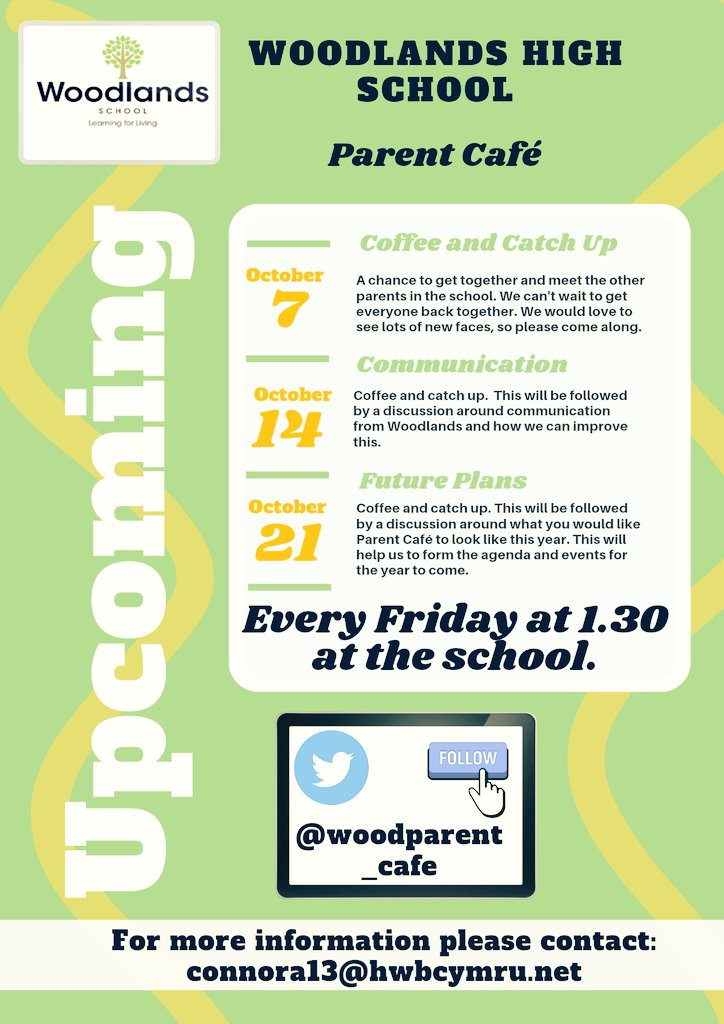 woodparent_cafe's tweet photo. Friday 14th at 1.30. We will be discussing communication and how we can improve this as a school. Looking forward to seeing you there and hearing your ideas. New faces always welcome. 😀☕🍪 @WoodlandsHS @CardiffWestern https://t.co/kxnVLgnwNv