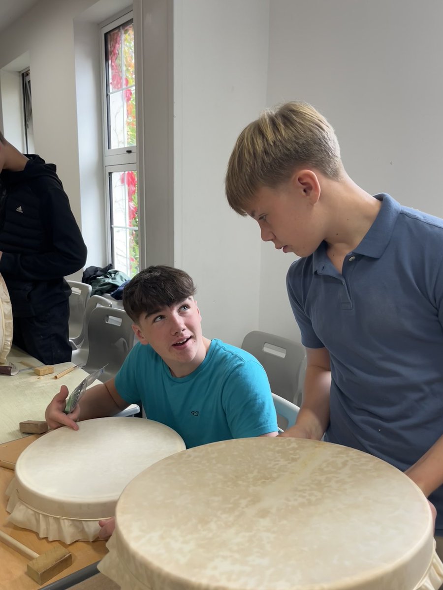 GlenstalSchool's tweet photo. Transition Year boys were busy making and decorating their own bodhrán earlier in the week. #GrowAtGlenstal #TransitionYear 🎵🎨 https://t.co/yqUOaJrGg1