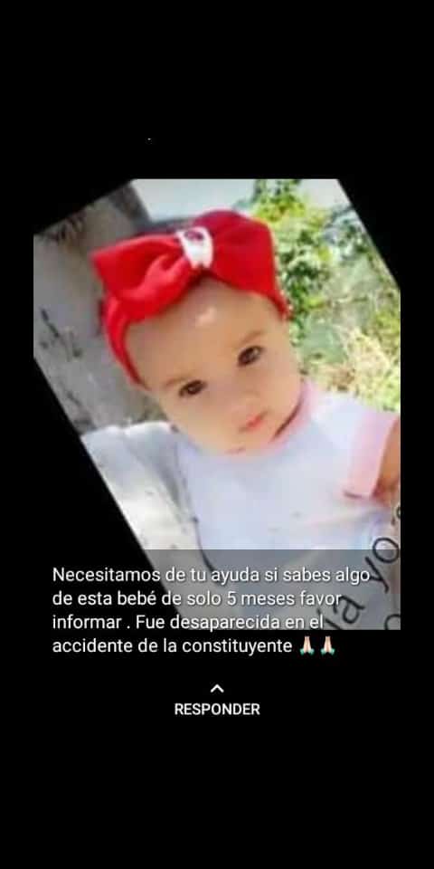 #Tejerías  se busca ... Eso fue en el accidente dela constituyente al caer al río .. mi sobrina se le perdió su bebé... Mi sobrina se encutra actualmente en malas condiciones en el hospital victoriano si saben de una bebé de 5 meses avisar por favor