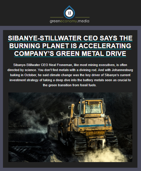 GreeneconomyM's tweet photo. Read our latest newsletter here: 

#SibanyeStillwater #CEO #NealFroneman #miningexecutives #science  #metals #diviningrod #Johannesburg #climatechange #investmentstrategy #batterymetals #greentransition #fossilfuels https://t.co/K73qGsnCBU