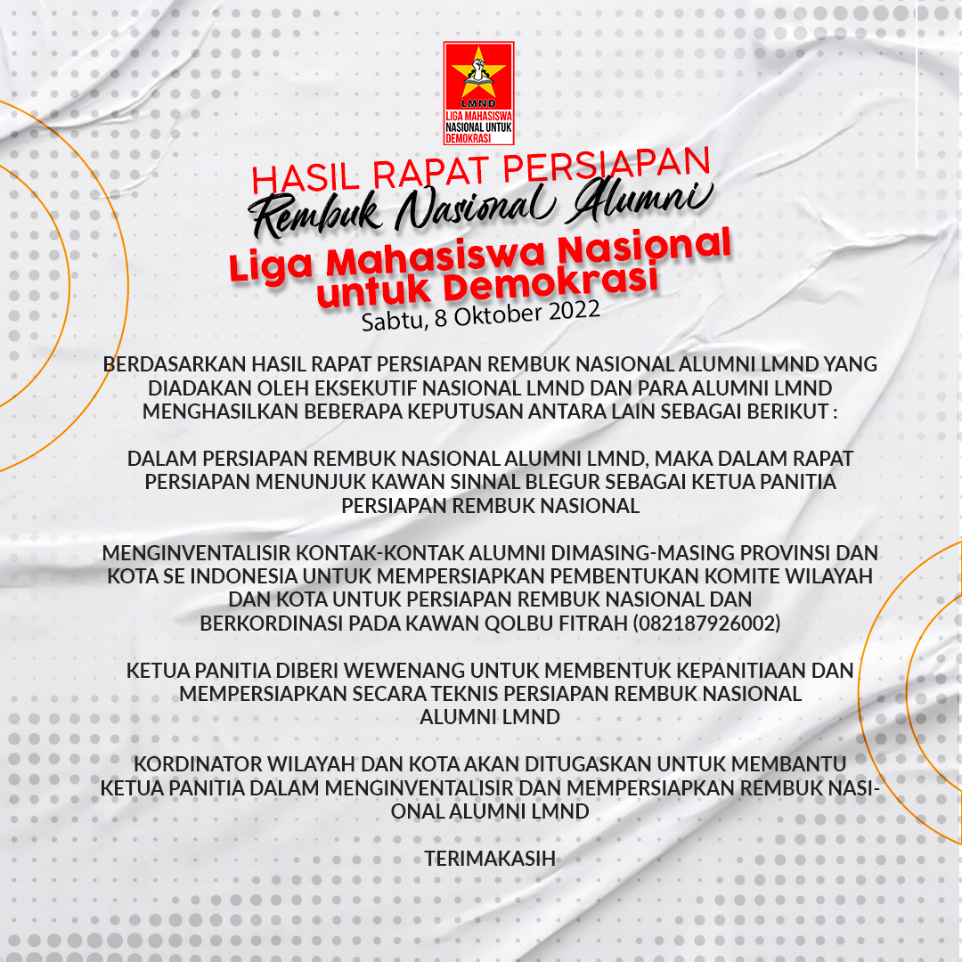 lmnd_id's tweet photo. Hasil Rapat Persiapan Rembuk Nzsional Alumni LMND https://t.co/WGXiPV7rcp