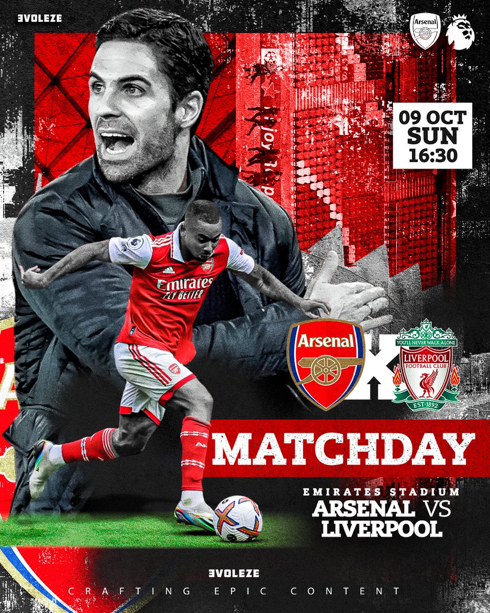 evoleze's tweet photo. MATCHDAY! Created for Arsenal vs Liverpool 👊
made using the PRO Package - Get a set for your club here: https://t.co/TbvvWprYU5
#arsenal #arsenalfans #arsenalsupporters #arsenalfan #arsenalgraphics #arsenaledit #liverpool #premierleague https://t.co/1XILHkZF0F
